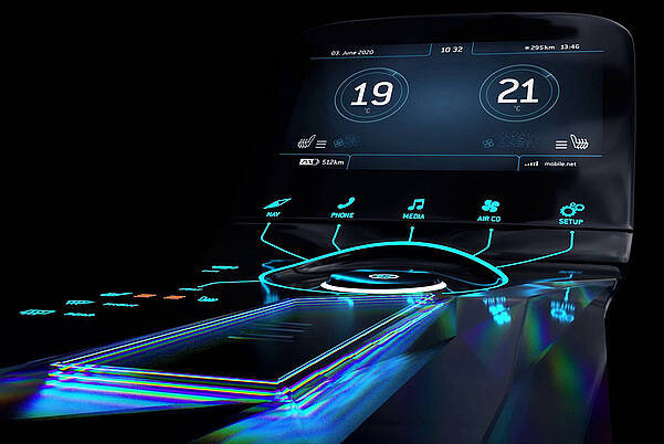 Ihr Einstieg in innovative HMI-Designs: smarte Automobil-Ideen mit LEONHARD KURZ Auto-Mittelkonsole mit Human-Machine Interface (HMI) von LEONHARD KURZ