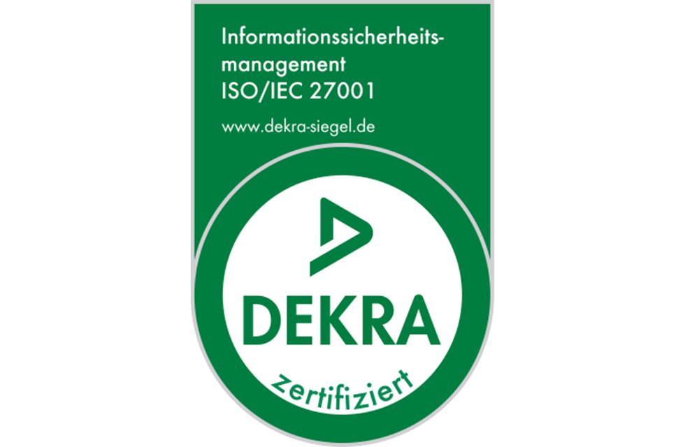 Grünes DEKRA-certified-Logo für die Zertifizierung ISO/IEC 27001, die KURZ erhalten hat